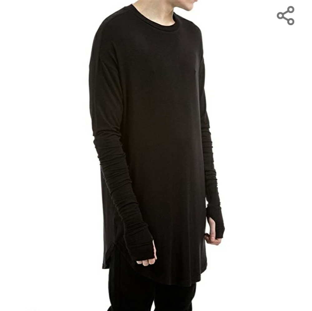 Scallop Cut Long-Sleeve w/ Thumb Holes Black / White Thermals Mens